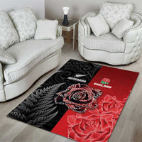 New Zealand And England Rugby Area Rug Red Rose Mix Maori Pattern LT05 - Polynesian Pride