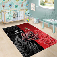 New Zealand And England Rugby Area Rug Red Rose Mix Maori Pattern LT05 - Polynesian Pride