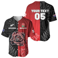 New Zealand And England Rugby Custom Baseball Jersey Red Rose Mix Maori Pattern - Polynesian Pride