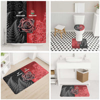 New Zealand And England Rugby Bathroom Set Red Rose Mix Maori Pattern - Polynesian Pride