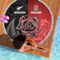 New Zealand And England Rugby Beach Blanket Red Rose Mix Maori Pattern LT05 - Polynesian Pride