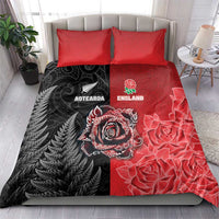 New Zealand And England Rugby Bedding Set Red Rose Mix Maori Pattern - Polynesian Pride