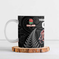 New Zealand And England Rugby Custom Ceramic Mug Red Rose Mix Maori Pattern LT05 Black - Polynesian Pride