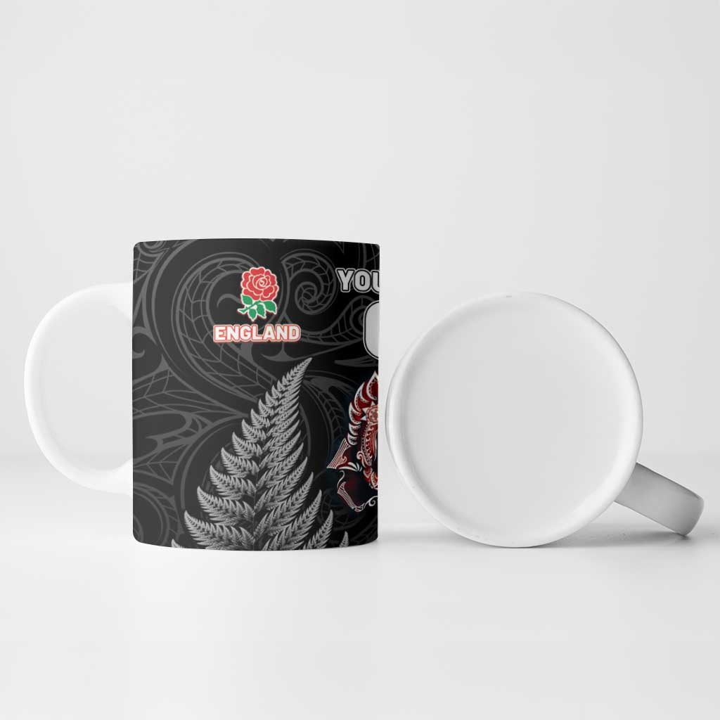 New Zealand And England Rugby Custom Ceramic Mug Red Rose Mix Maori Pattern LT05 - Polynesian Pride