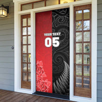 New Zealand And England Rugby Custom Door Cover Red Rose Mix Maori Pattern - Polynesian Pride