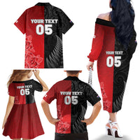New Zealand And England Rugby Custom Family Matching Off The Shoulder Long Sleeve Dress and Hawaiian Shirt Red Rose Mix Maori Pattern - Polynesian Pride