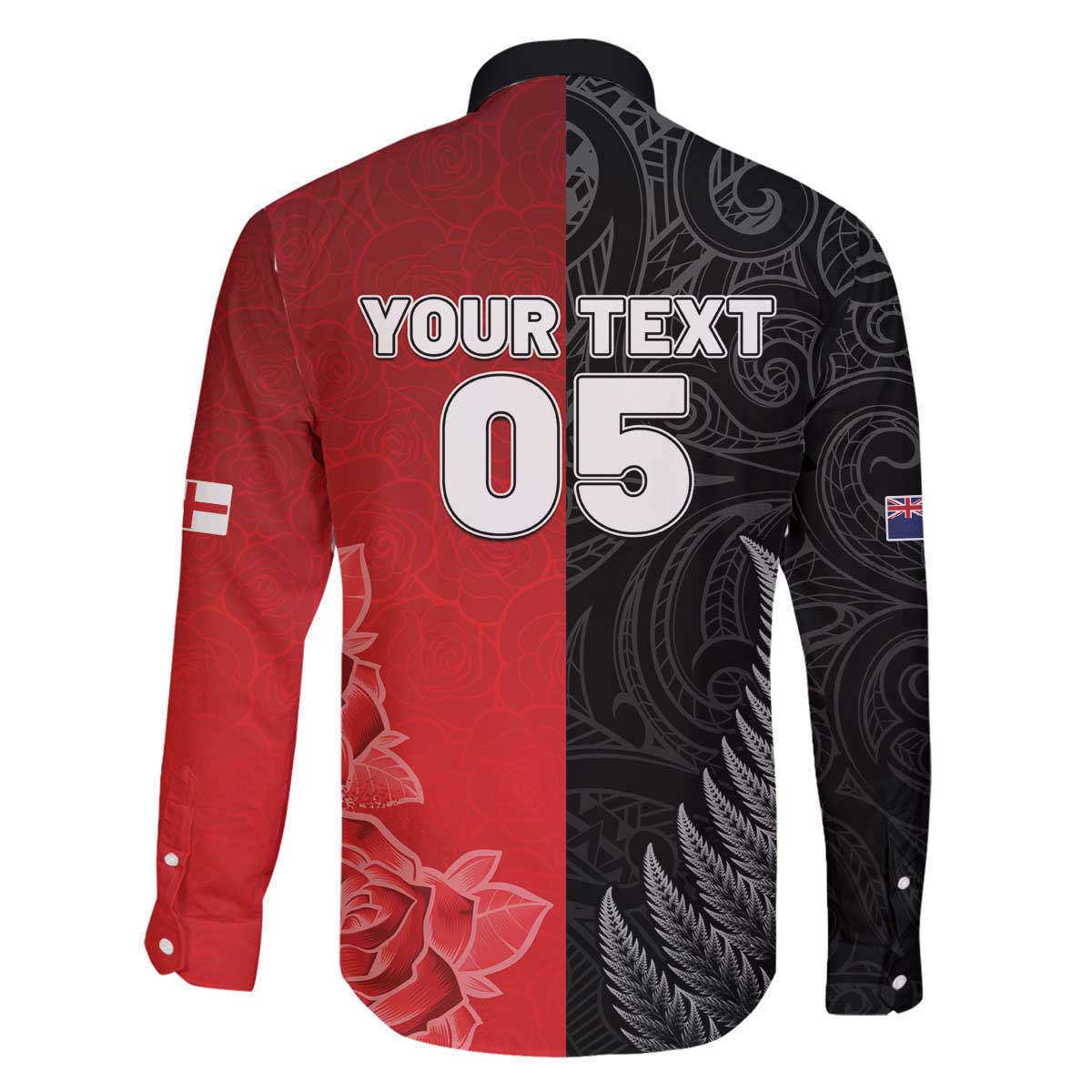 New Zealand And England Rugby Custom Family Matching Off The Shoulder Long Sleeve Dress and Hawaiian Shirt Red Rose Mix Maori Pattern - Polynesian Pride