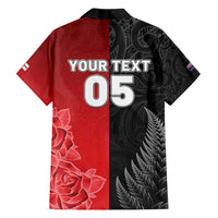 New Zealand And England Rugby Custom Family Matching Off Shoulder Maxi Dress and Hawaiian Shirt Red Rose Mix Maori Pattern - Polynesian Pride