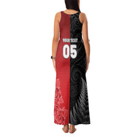 New Zealand And England Rugby Custom Family Matching Tank Maxi Dress and Hawaiian Shirt Red Rose Mix Maori Pattern - Polynesian Pride