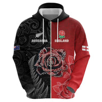 New Zealand And England Rugby Custom Hoodie Red Rose Mix Maori Pattern LT05 - Polynesian Pride