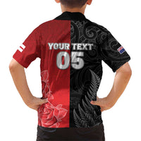 New Zealand And England Rugby Custom Kid Hawaiian Shirt Red Rose Mix Maori Pattern - Polynesian Pride