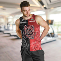 New Zealand And England Rugby Custom Men Tank Top Red Rose Mix Maori Pattern LT05 Black - Polynesian Pride
