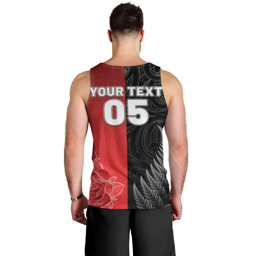New Zealand And England Rugby Custom Men Tank Top Red Rose Mix Maori Pattern LT05 - Polynesian Pride