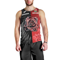 New Zealand And England Rugby Custom Men Tank Top Red Rose Mix Maori Pattern LT05 - Polynesian Pride