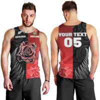 New Zealand And England Rugby Custom Men Tank Top Red Rose Mix Maori Pattern LT05 - Polynesian Pride