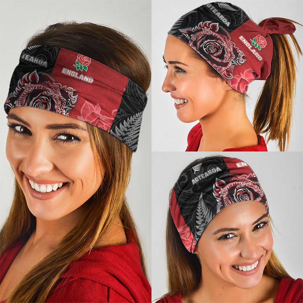 New Zealand And England Rugby Neck Gaiter Red Rose Mix Maori Pattern LT05 - Polynesian Pride