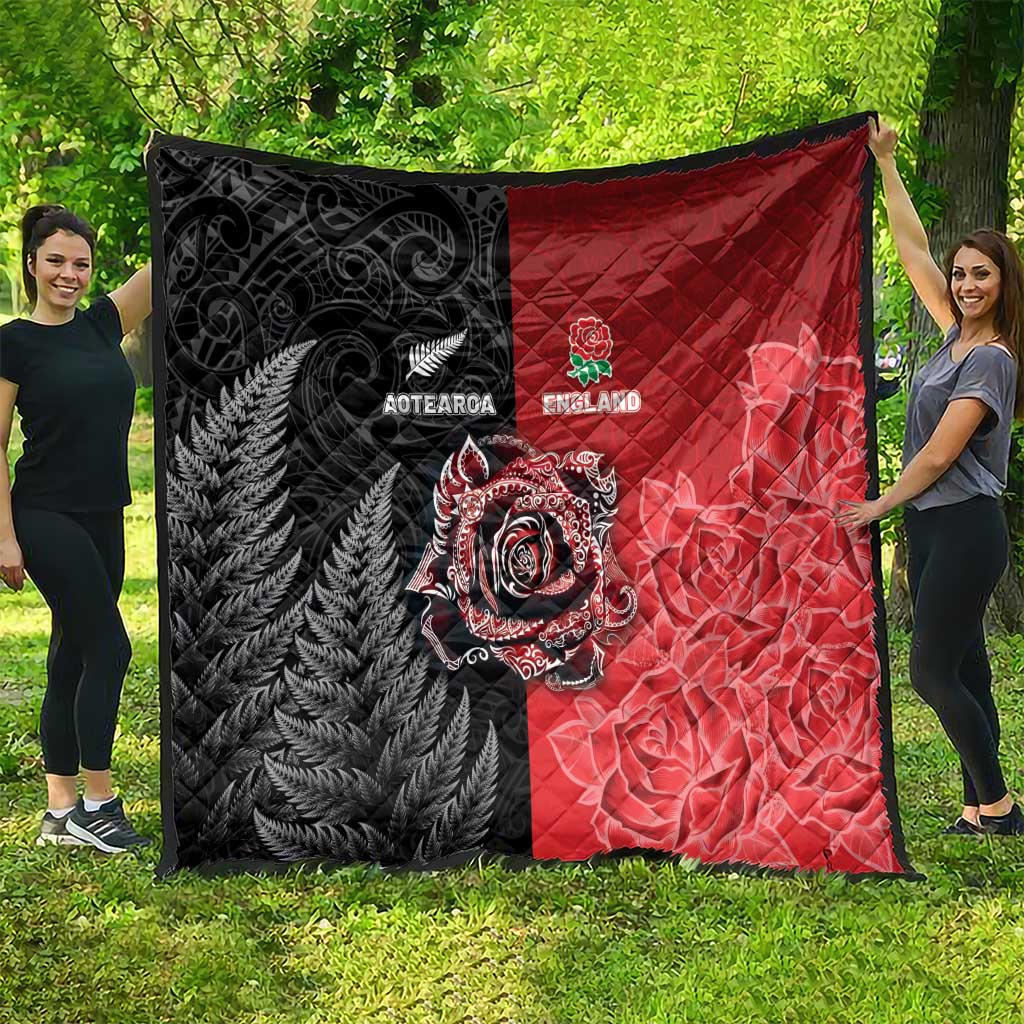 New Zealand And England Rugby Quilt Red Rose Mix Maori Pattern LT05 - Polynesian Pride