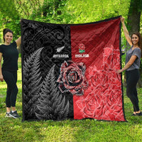New Zealand And England Rugby Quilt Red Rose Mix Maori Pattern LT05 - Polynesian Pride