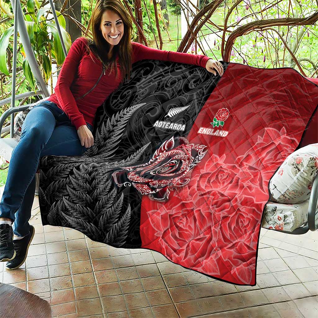 New Zealand And England Rugby Quilt Red Rose Mix Maori Pattern LT05 - Polynesian Pride