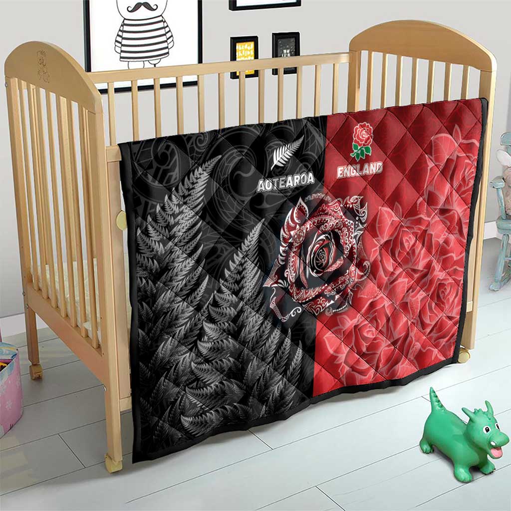 New Zealand And England Rugby Quilt Red Rose Mix Maori Pattern LT05 - Polynesian Pride