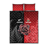 New Zealand And England Rugby Quilt Bed Set Red Rose Mix Maori Pattern LT05 - Polynesian Pride