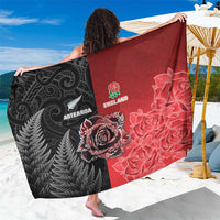 New Zealand And England Rugby Sarong Red Rose Mix Maori Pattern LT05 One Size 44 x 66 inches Black - Polynesian Pride