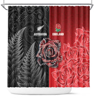 New Zealand And England Rugby Shower Curtain Red Rose Mix Maori Pattern LT05 Black - Polynesian Pride