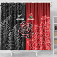New Zealand And England Rugby Shower Curtain Red Rose Mix Maori Pattern LT05 - Polynesian Pride