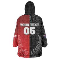 New Zealand And England Rugby Custom Wearable Blanket Hoodie Red Rose Mix Maori Pattern LT05 - Polynesian Pride
