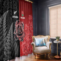 New Zealand And England Rugby Window Curtain Red Rose Mix Maori Pattern LT05 - Polynesian Pride