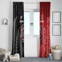 New Zealand And England Rugby Window Curtain Red Rose Mix Maori Pattern LT05 - Polynesian Pride