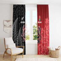 New Zealand And England Rugby Window Curtain Red Rose Mix Maori Pattern LT05 - Polynesian Pride