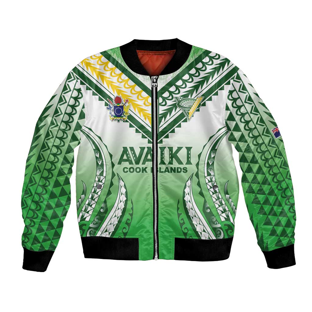Custom Cook Islands Avaiki Rugby Bomber Jacket Go Champions LT05 Unisex Green - Polynesian Pride