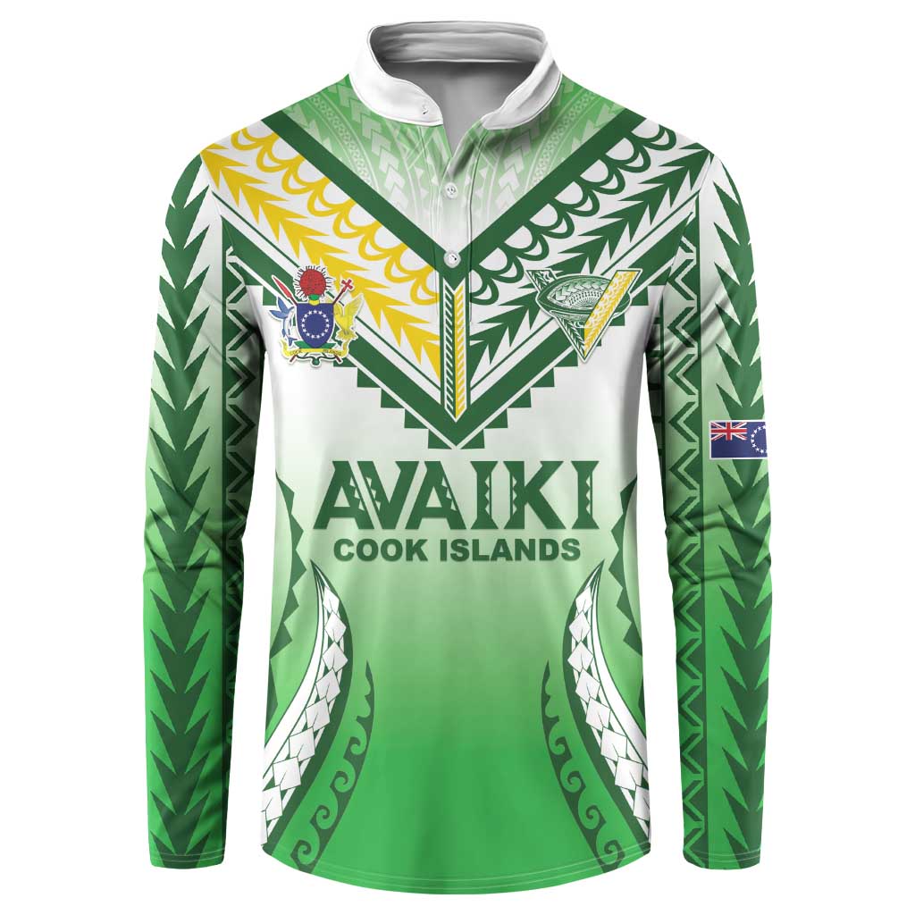 Custom Cook Islands Avaiki Rugby Button Sweatshirt Go Champions LT05 Green - Polynesian Pride