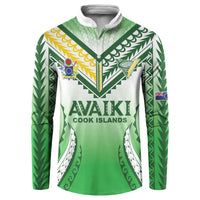Custom Cook Islands Avaiki Rugby Button Sweatshirt Go Champions LT05 Green - Polynesian Pride