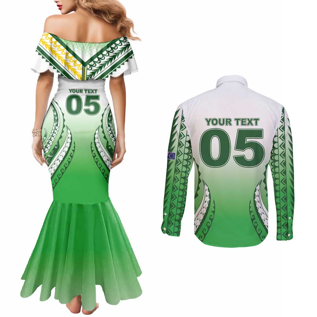 Custom Cook Islands Avaiki Rugby Couples Matching Mermaid Dress and Long Sleeve Button Shirt Go Champions LT05 - Polynesian Pride