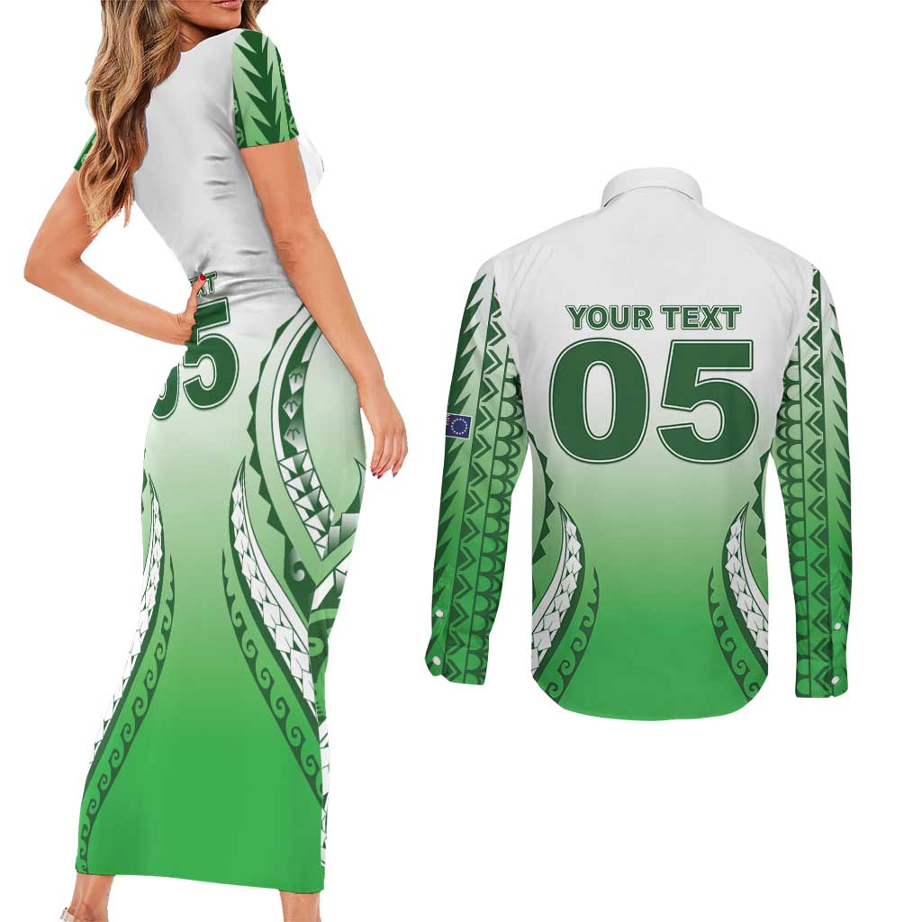 Custom Cook Islands Avaiki Rugby Couples Matching Short Sleeve Bodycon Dress and Long Sleeve Button Shirt Go Champions LT05 - Polynesian Pride