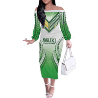 Custom Cook Islands Avaiki Rugby Family Matching Off The Shoulder Long Sleeve Dress and Hawaiian Shirt Go Champions - Polynesian Pride