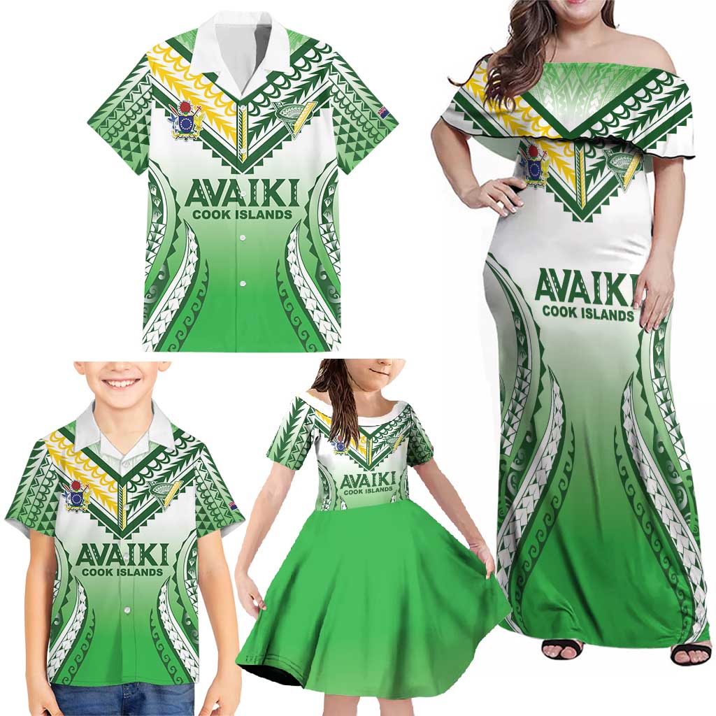 Custom Cook Islands Avaiki Rugby Family Matching Off Shoulder Maxi Dress and Hawaiian Shirt Go Champions - Polynesian Pride