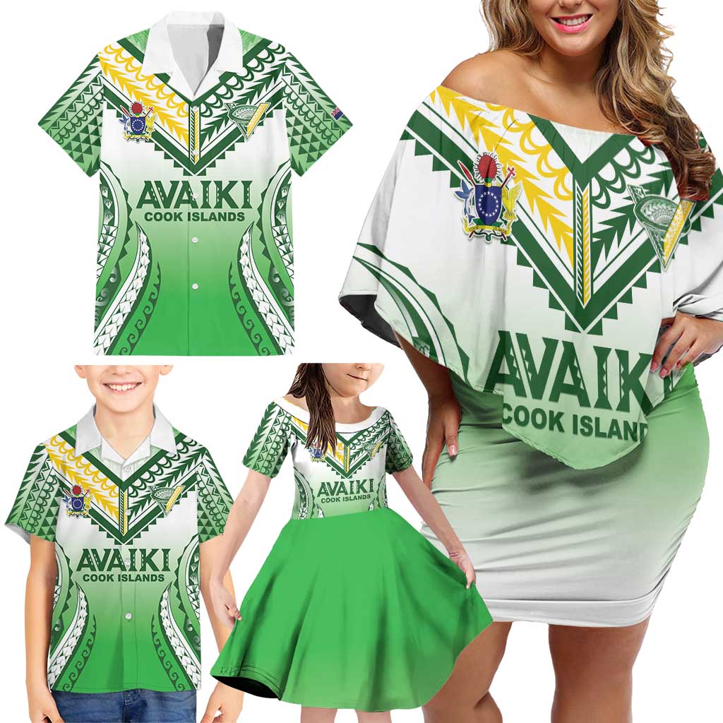 Custom Cook Islands Avaiki Rugby Family Matching Off Shoulder Short Dress and Hawaiian Shirt Go Champions - Polynesian Pride