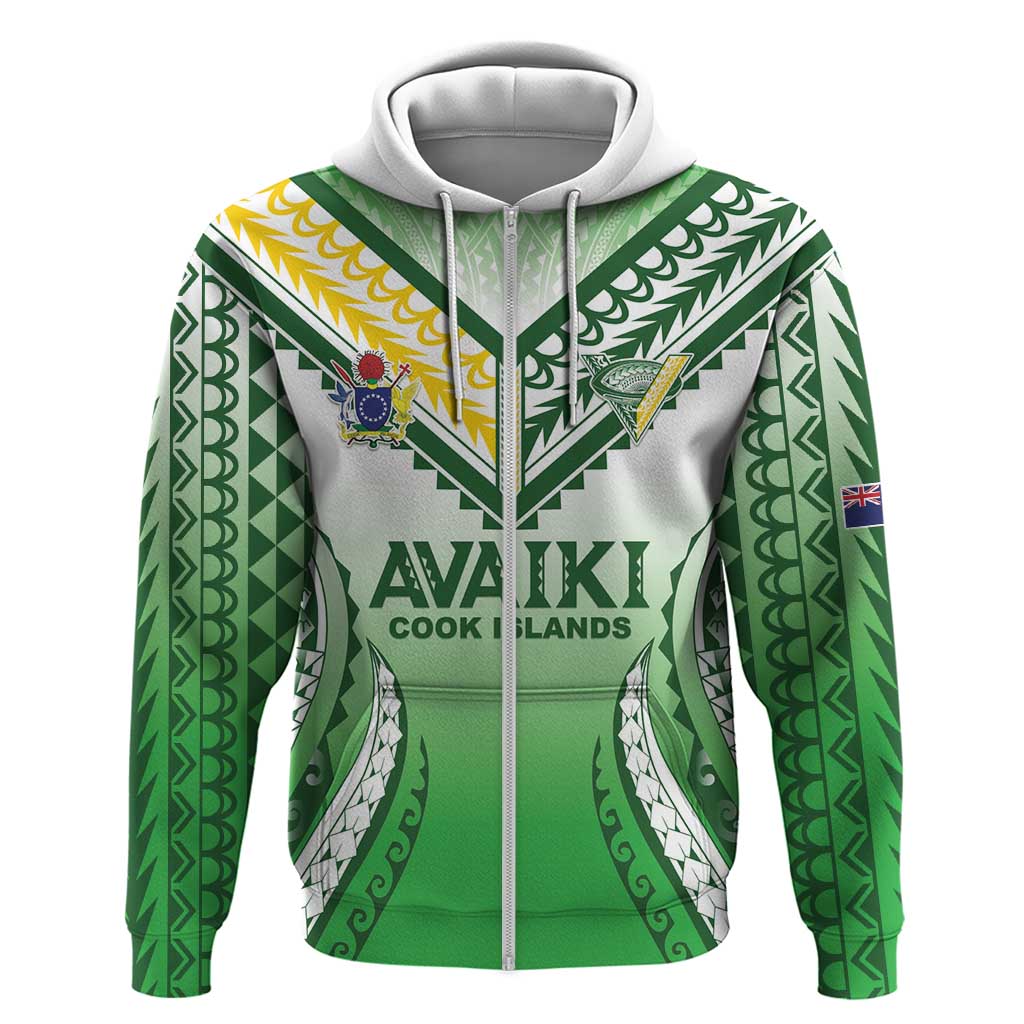 Custom Cook Islands Avaiki Rugby Hoodie Go Champions LT05 Zip Hoodie Green - Polynesian Pride