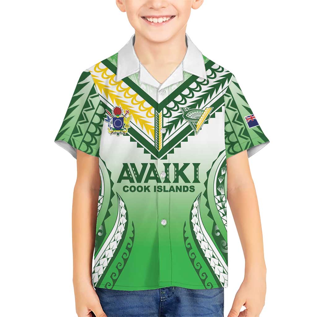Custom Cook Islands Avaiki Rugby Kid Hawaiian Shirt Go Champions LT05 Kid Green - Polynesian Pride