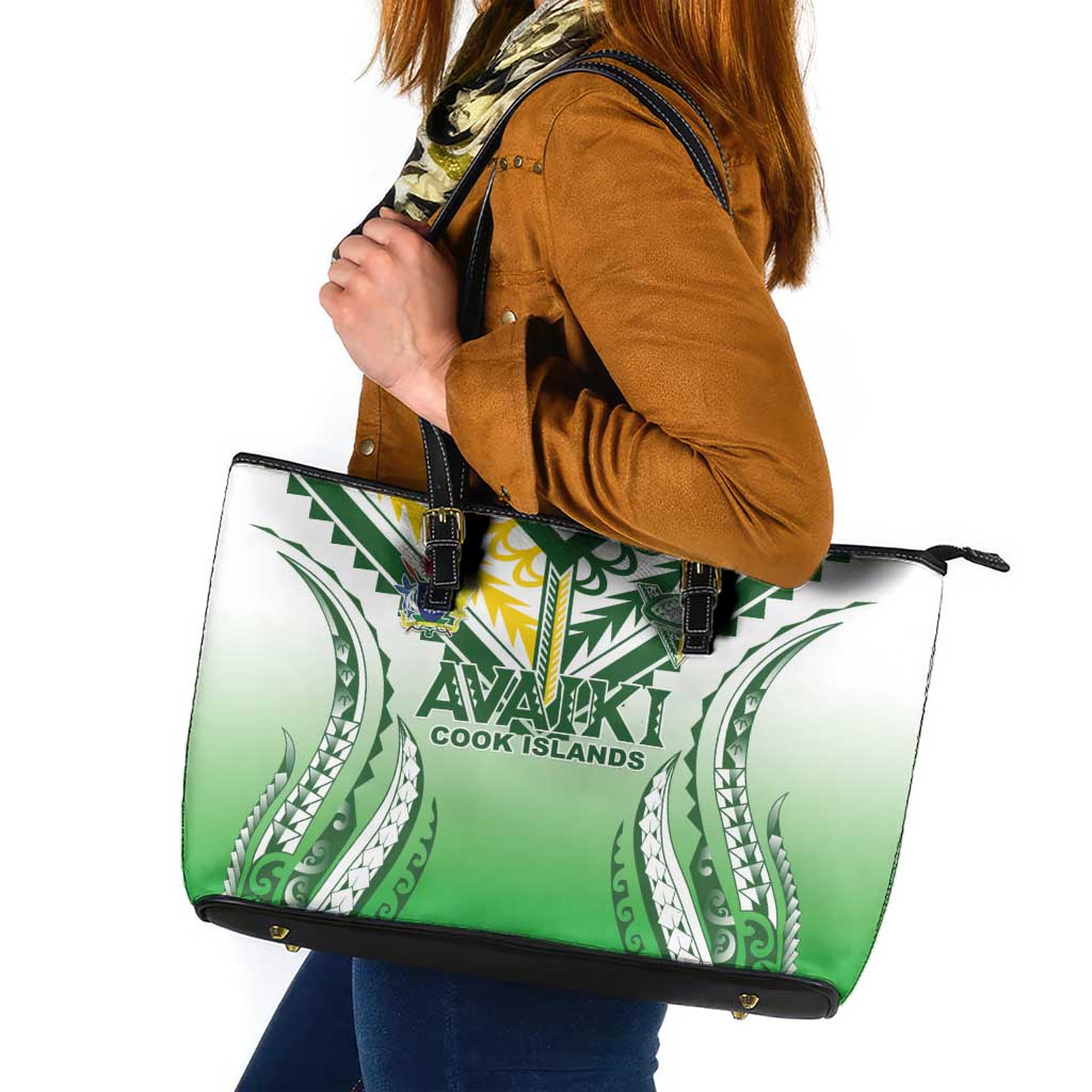 Cook Islands Avaiki Rugby Leather Tote Bag Go Champions LT05 Green - Polynesian Pride