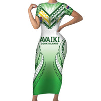 Custom Cook Islands Avaiki Rugby Short Sleeve Bodycon Dress Go Champions LT05 Long Dress Green - Polynesian Pride