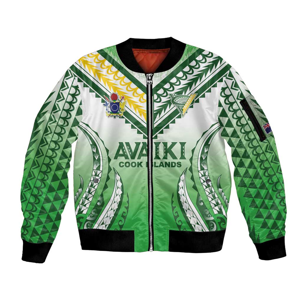 Custom Cook Islands Avaiki Rugby Sleeve Zip Bomber Jacket Go Champions LT05 Unisex Green - Polynesian Pride