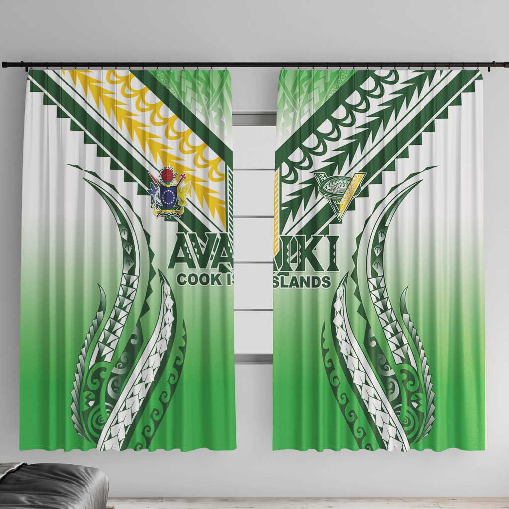 Cook Islands Avaiki Rugby Window Curtain Go Champions LT05 With Hooks Green - Polynesian Pride