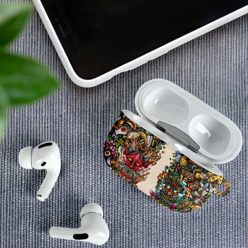 Hawaii And Japan AirPods Case Tiki With Oni Mask - Polynesian Pride