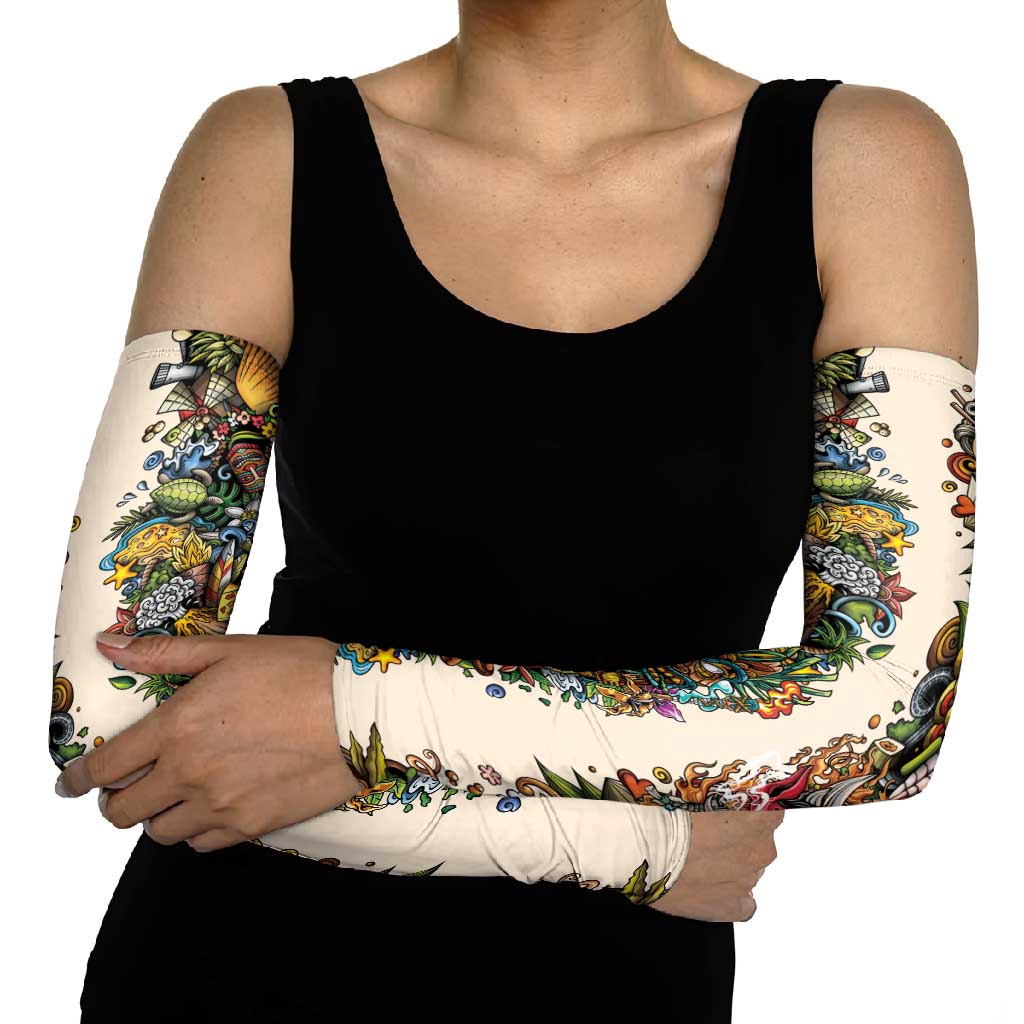 Hawaii And Japan Arm Sleeves Tiki With Oni Mask - Polynesian Pride