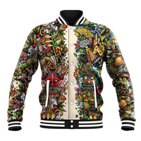 Hawaii And Japan Baseball Jacket Tiki With Oni Mask - Polynesian Pride