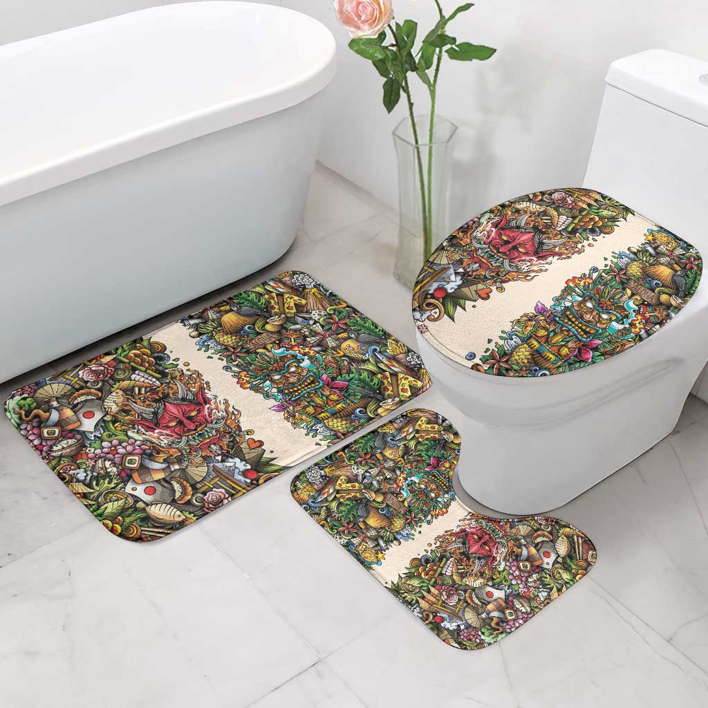 Hawaii And Japan Bathroom Set Tiki With Oni Mask - Polynesian Pride